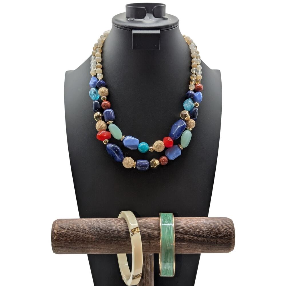 Multi-Colored Acrylic Double Strand Necklace & Tw… - image 5